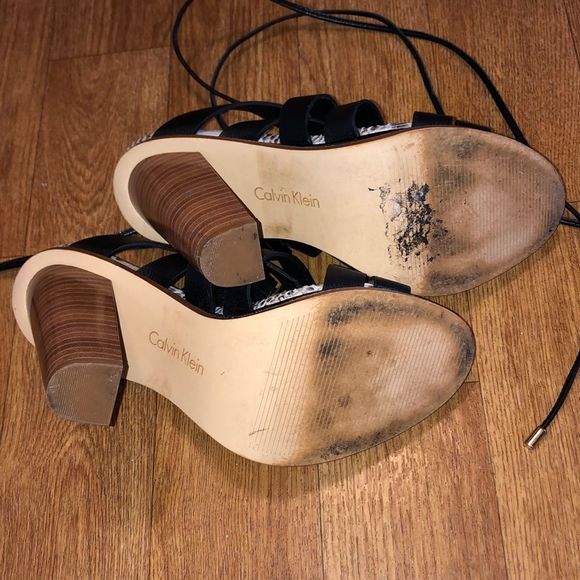 Calvin Klein Black & Grey Snakeskin Patterned Strappy Heels - Picture 6 of 8